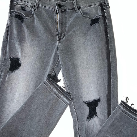 Express Mid Rise Black Striped Distressed Stretch Jean Ankle Leggings - Picture 4 of 4